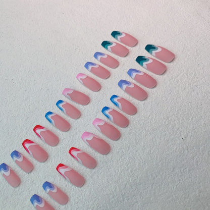 Fake Nails Multicolored Wave Pattern Nail Art-1
